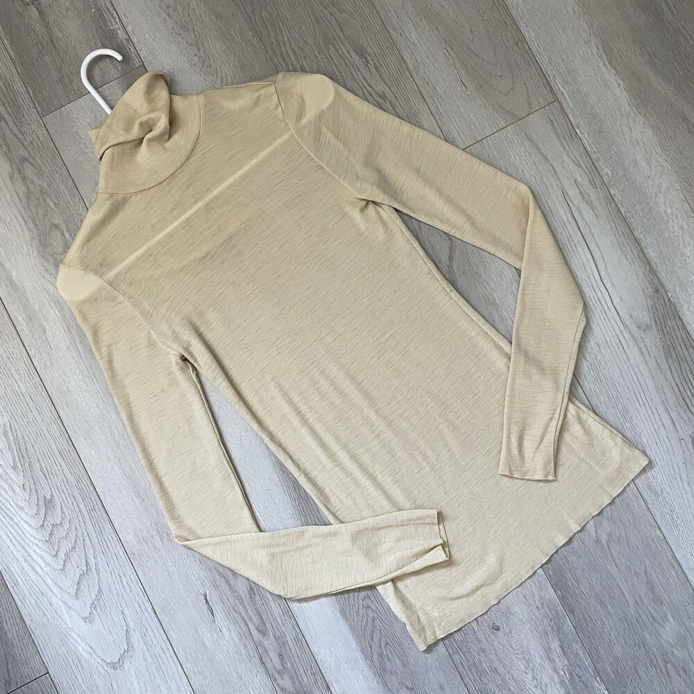 Arket Wool Top merino turtleneck long sleeve lightweight womens Cream (medium)